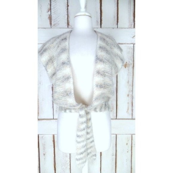 Vintage chunky woven knit striped sweater vest ivory tan grey - Picture 2 of 5